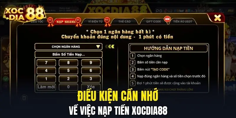 Điều kiện cần nhớ về việc nạp tiền XOCDIA88 Điều kiện cần nhớ về việc nạp tiền XOCDIA88